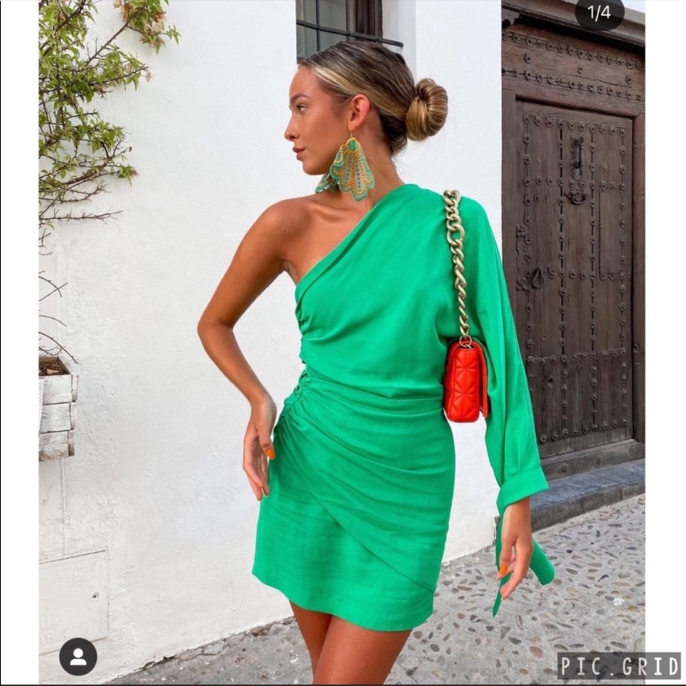 Zara green one shoulder dress - Picture 4 of 9